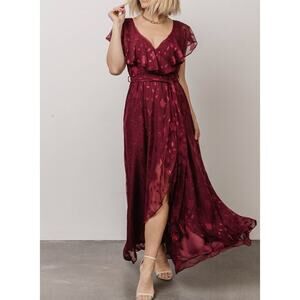 Baltic Born Red Wrap Maxi Dress with Flutter Sleeves